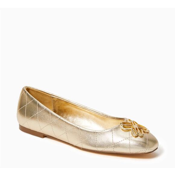 LILLY PULITZER Women’s 8.5 Patina Ballet Flats Gold Quilted Embellished - Picture 2 of 9